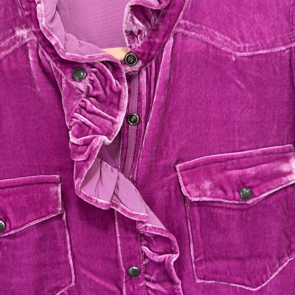 Sundance Shirt Womens Medium Purple Velvet Ruffle Snap Front Long Sleeve Blouse - Picture 6 of 9